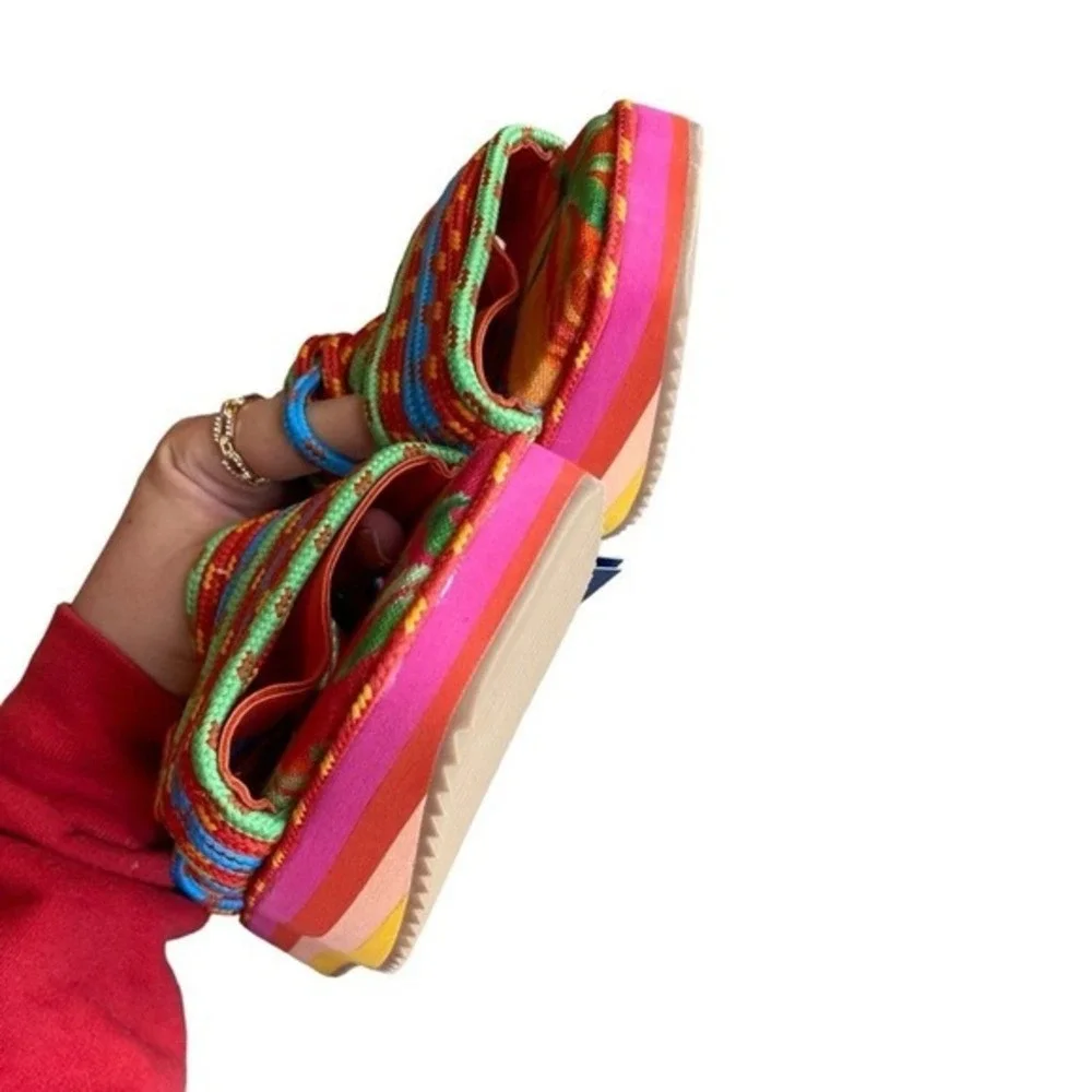 Farm Rio Ipanema Tropical Platform Sandal Vibrant Multicolor Beach Boho Size 8‎